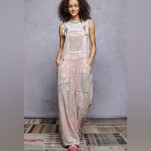 💕POL Overalls with Floral Embroidery and Patchwork Details. New without tags.